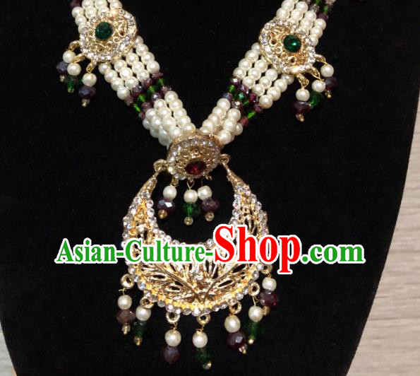 Indian Court Traditional Wedding Crystal Pearls Necklace Asian India Bride Jewelry Accessories for Women