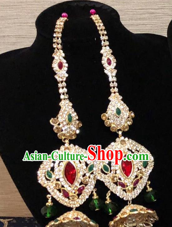 Indian Traditional Wedding Crystal Long Earrings Asian India Court Bride Jewelry Accessories for Women