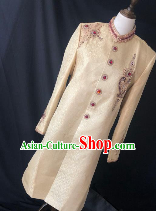 Indian Traditional Embroidered Golden Coat Asian Hui Nationality Bridegroom Wedding Costume for Men