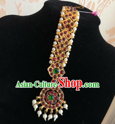 Traditional Indian Wedding Bride Garnet Eyebrows Pendant Asian India Headwear Jewelry Accessories for Women