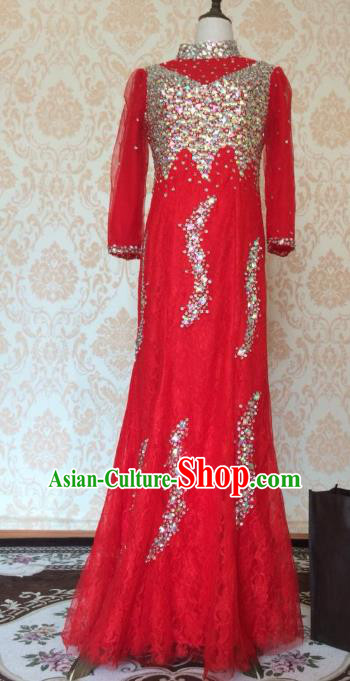 Top Grade Bride Embroidered Red Wedding Dress Bridal Full Dress Wedding Costume for Women