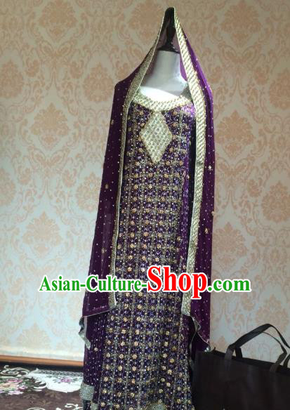 Indian Traditional Purple Lehenga Dress Asian Hui Nationality Wedding Bride Embroidered Costume for Women