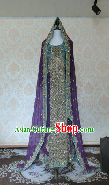 Indian Traditional Purple Lehenga Costume Asian Hui Nationality Wedding Bride Embroidered Dress for Women