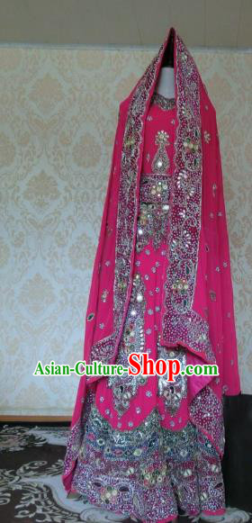 Indian Traditional Diamante Rosy Lehenga Costume Asian Hui Nationality Wedding Bride Embroidered Dress for Women