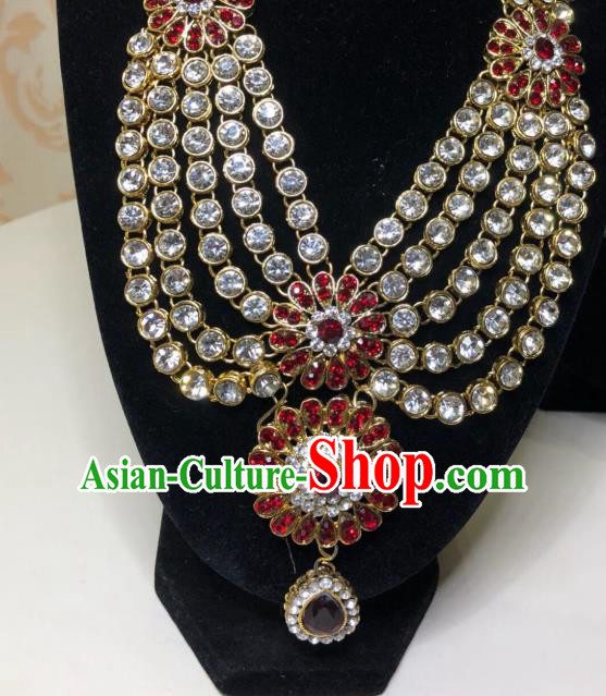 Indian Traditional Wedding Red Crystal Necklace Asian India Bride Jewelry Accessories for Women