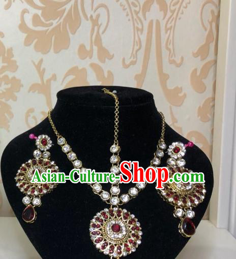 Traditional Indian Wedding Eyebrows Pendant and Earrings Asian India Bride Headwear Jewelry Accessories for Women