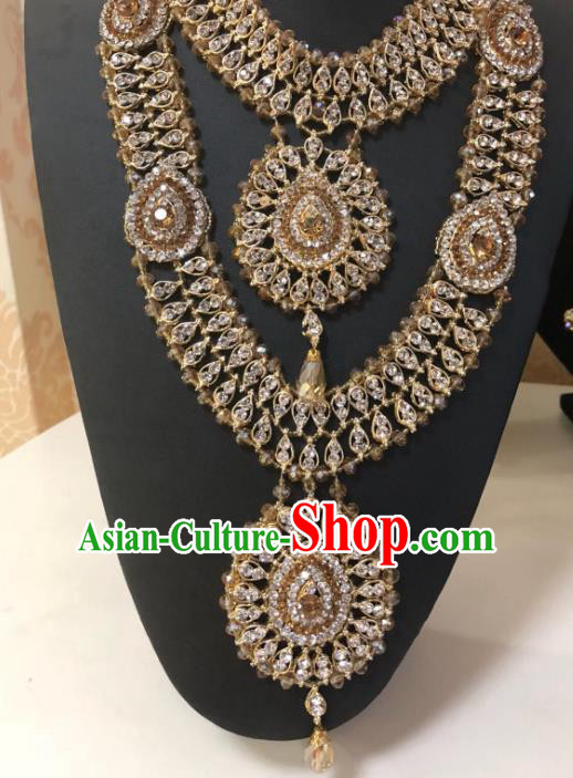 Indian Traditional Wedding Crystal Golden Necklace Asian India Bride Jewelry Accessories for Women