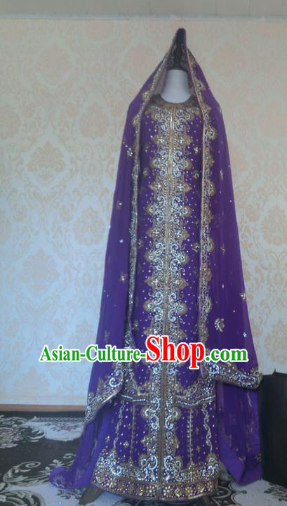 Indian Traditional Diamante Purple Lehenga Costume Asian Hui Nationality Wedding Bride Embroidered Dress for Women