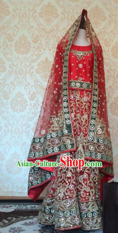 Indian Traditional Court Bride Red Lehenga Costume Asian Hui Nationality Wedding Embroidered Dress for Women