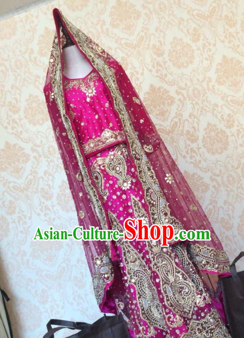 Indian Traditional Court Wedding Diamante Rosy Lehenga Costume Asian Hui Nationality Bride Embroidered Dress for Women