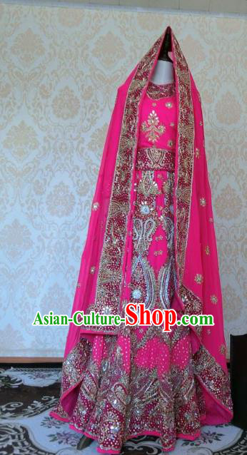 Indian Traditional Diamante Rosy Lehenga Costume Asian Hui Nationality Wedding Bride Embroidered Dress for Women