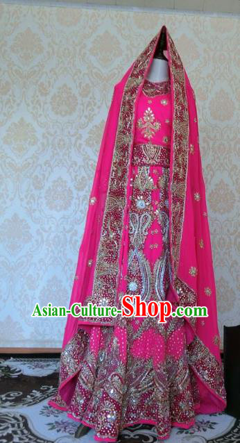 Indian Traditional Diamante Rosy Lehenga Costume Asian Hui Nationality Wedding Bride Embroidered Dress for Women