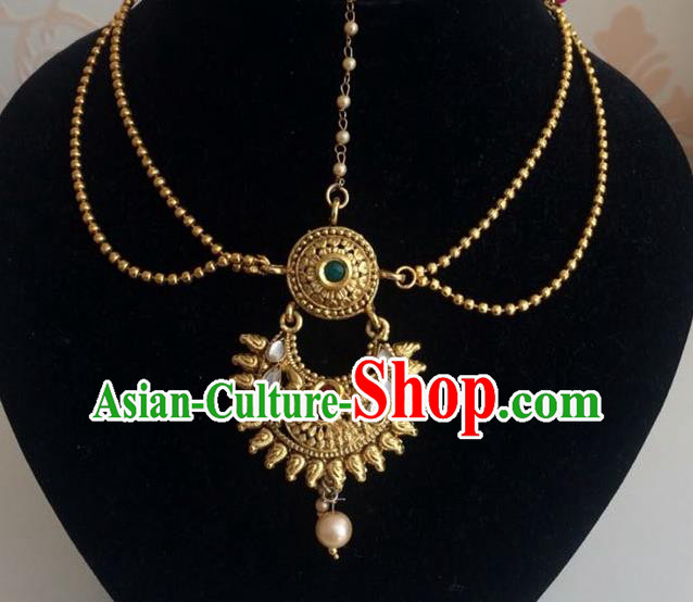 Traditional Indian Court Wedding Golden Eyebrows Pendant Asian India Headwear Jewelry Accessories for Women