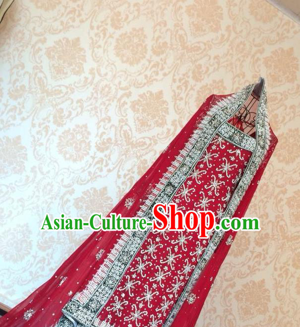 Indian Traditional Court Beading Wedding Dress Asian Hui Nationality Bride Red Lehenga Costume for Women