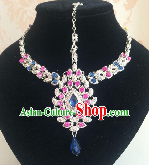 Traditional Indian Court Wedding Rosy Crystal Hair Accessories Asian India Eyebrows Pendant Jewelry Accessories for Women