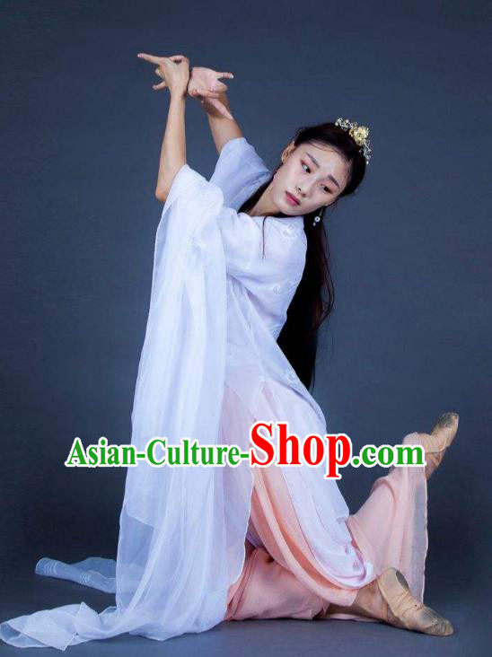 Chinese Traditional Dance Unsillied White Dress Classical Dance Stage Performance Costume for Women