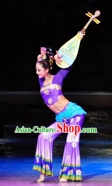 Chinese Traditional Dance Si Lu Hua Yu Flying Apsaras Purple Dress Classical Dance Stage Performance Costume for Women