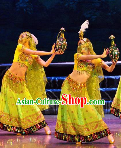 Chinese Traditional Dance Si Lu Hua Yu Green Dress Classical Dance Flying Apsaras Stage Performance Costume for Women