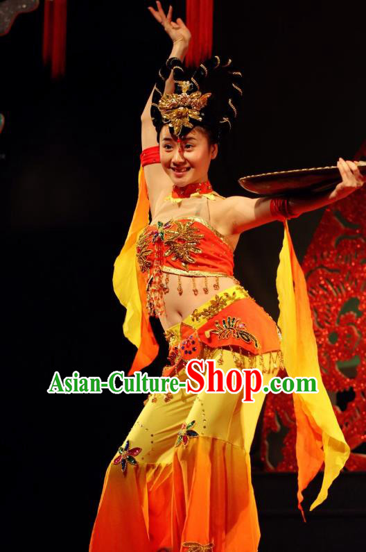 Chinese Traditional Dance Playing Pipa Behind Posture Dress Classical Dance Stage Performance Costume for Women