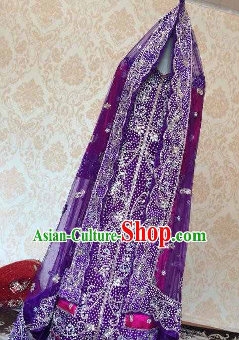 Indian Traditional Court Wedding Diamante Purple Lehenga Costume Asian Hui Nationality Bride Dress for Women