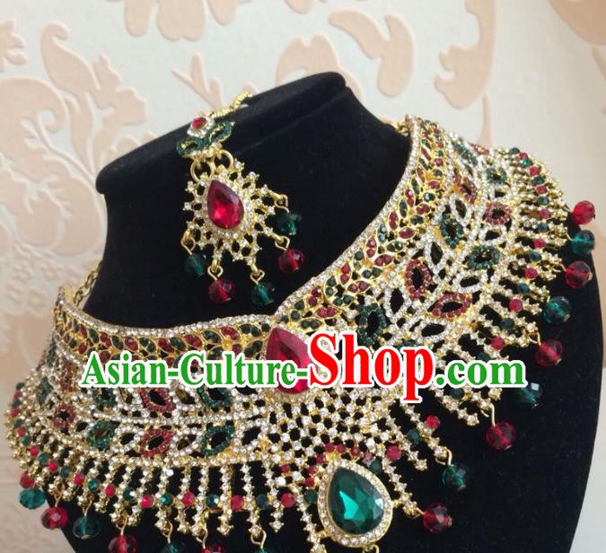 Traditional Indian Court Wedding Hair Accessories and Necklace Asian India Eyebrows Pendant Jewelry Accessories for Women