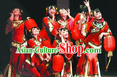 Chinese Red Lantern Folk Dance Outfits Traditional Fan Dance Stage Performance Costume for Women