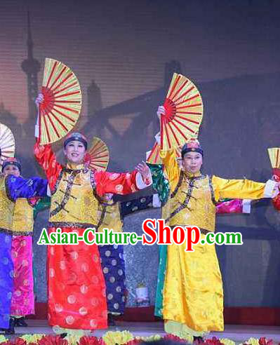 Chinese Beijing My Hometown Qing Dynasty Dance Outfits Traditional Folk Dance Stage Performance Costume for Women