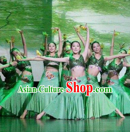 Chinese Fragrance of Miangui Flowers Dai Nationality Dance Green Dress Traditional Peacock Dance Stage Performance Costume for Women