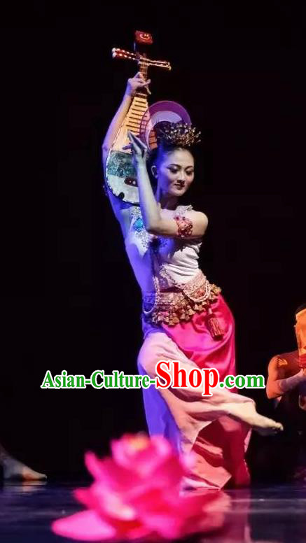 Chinese Yuan Qi Dunhuang Flying Apsaras Dance Pink Dress Traditional Classical Dance Stage Performance Costume for Women