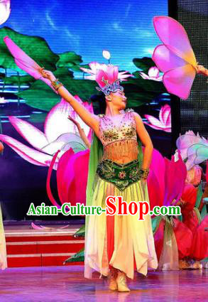 Chinese Lotus Dance Dress Traditional Classical Dance Stage Performance Costume for Women