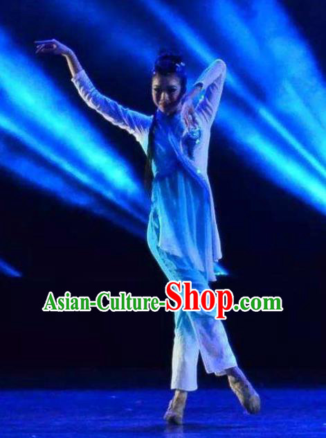 Chinese Shifting Moon Water Shadow Classical Dance Dress Traditional Dance Stage Performance Costume for Women