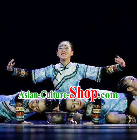 Chinese Fishermen Song Classical Dance Blue Dress Traditional Dance Stage Performance Costume for Women
