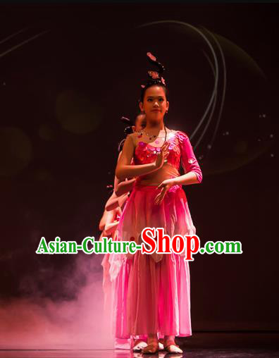 Chinese Ji Yue Tian Dance Pink Dress Traditional Classical Dance Stage Performance Costume for Women