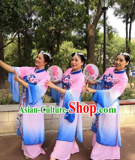 Piao Xiang Zui Chinese Stage Performance Classical Dance Blue Dress Traditional Fan Dance Costume for Women