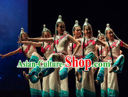 Ta Yun Cai Chinese Yi Nationality Dance Stage Performance Dress Traditional Folk Dance Costume for Women