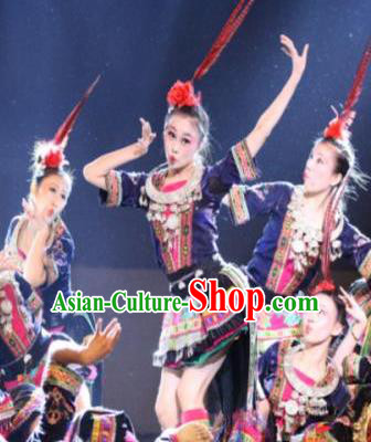 Beautiful Golden Pheasant Chinese Miao Nationality Dance Dress Traditional Folk Dance Costume for Women