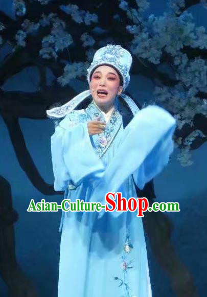 Chinese Yue Opera Xiaosheng Costumes and Headwear Shaoxing Opera Young Male Scholar Meng Yuntian Garment Apparels