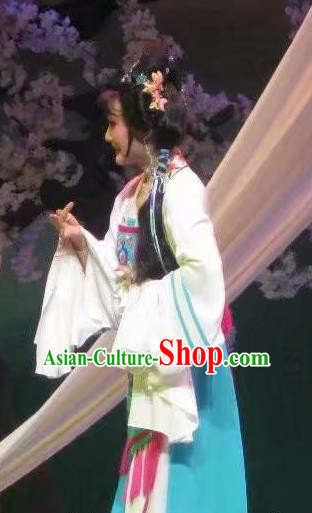 Chinese Shaoxing Opera Young Female Garment Dress Costumes and Headpieces Li Hua Qing Yue Opera Hua Tan Apparels