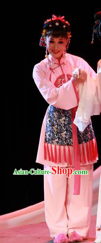 Chinese Shaoxing Opera Xiaodan Garment Costumes and Headpieces Li Hua Qing Yue Opera Servant Girl Dress Apparels