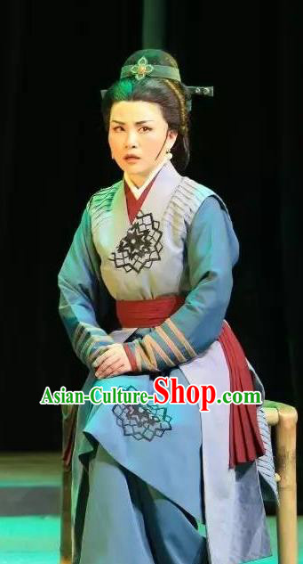 Chinese Shaoxing Opera Elderly Female Costumes and Headdress He Wenxiu Yue Opera Laodan Dress Country Woman Garment Apparels