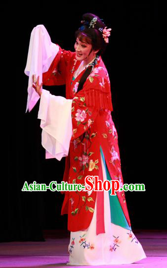 Chinese Shaoxing Opera Hua Tan Wedding Garment Costumes and Headpieces Li Hua Qing Yue Opera Actress Red Dress Apparels