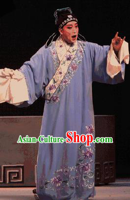 Chinese Kun Opera Hou Chaozong Purple Robe Apparels The Peach Blossom Fan Peking Opera Garment Young Male Costumes and Hat