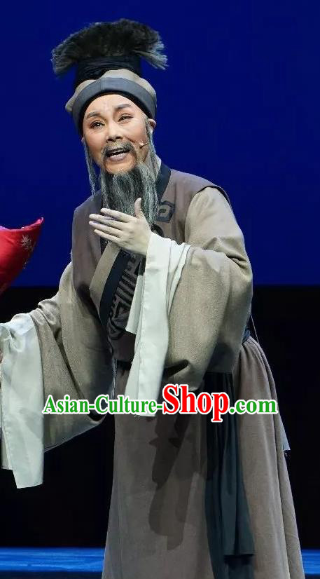 Chinese Yue Opera Elderly Male Apparels and Headwear Breeze Pavilion Shaoxing Opera Old Man Landlord Xue Rong Garment Costumes