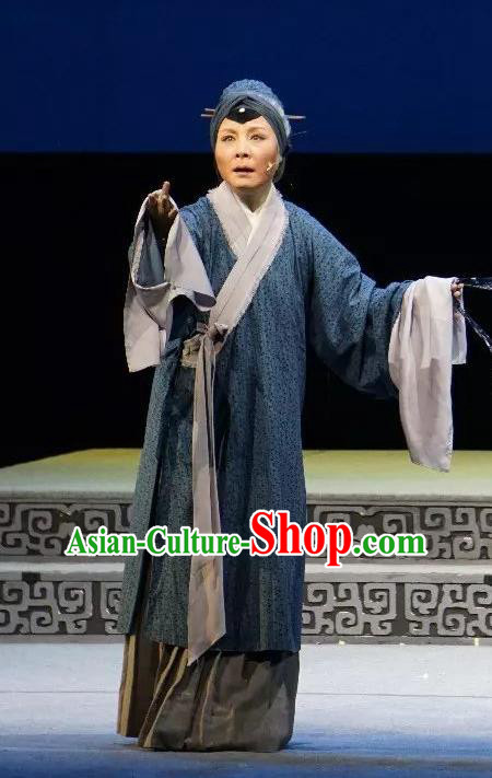 Chinese Shaoxing Opera Elderly Woman Garment Costumes and Headdress Breeze Pavilion Yue Opera Laodan Country Female Dress Apparels