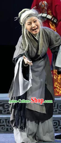 Chinese Shaoxing Opera Poor Elderly Woman Apparels Costumes and Headdress Breeze Pavilion Yue Opera Laodan Beggar Female Dress Garment