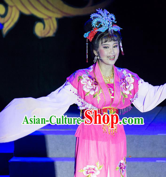 Chinese Shaoxing Opera Hua Tan Liu E Rosy Dress Garment Costumes and Headpieces Palm Civet for Prince Yue Opera Actress Imperial Consort Apparels