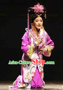 Chinese Shaoxing Opera Actress Hua Tan Purple Dress Costumes and Headdress Eternal Love Yue Opera Qing Dynasty Imperial Consort Apparels Garment