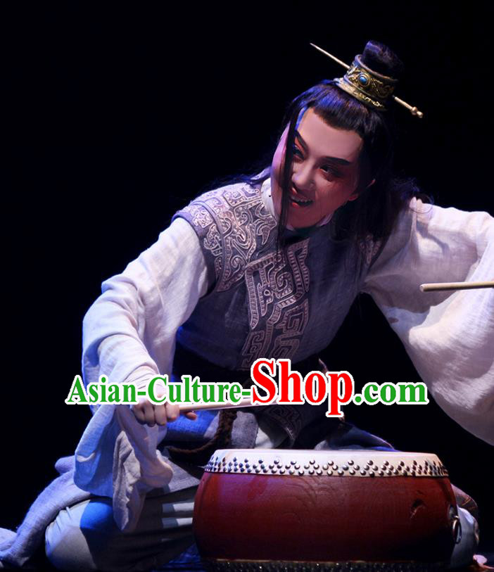 Chinese Yue Opera Scholar Xiaosheng Apparels Costumes and Headpiece Shaoxing Opera King Wu Yue Young Male Prince Garment