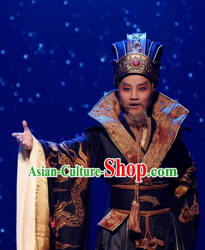 Chinese Yue Opera Elderly Male Costumes and Hat Shaoxing Opera King Wu Yue Laosheng Garment Apparels