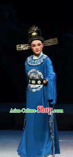 Chinese Yue Opera Scholar Costumes and Hat The Magnificent Mayor Shaoxing Opera Xiaosheng Young Male Garment Apparels Official Liu Chong Embroidered Robe